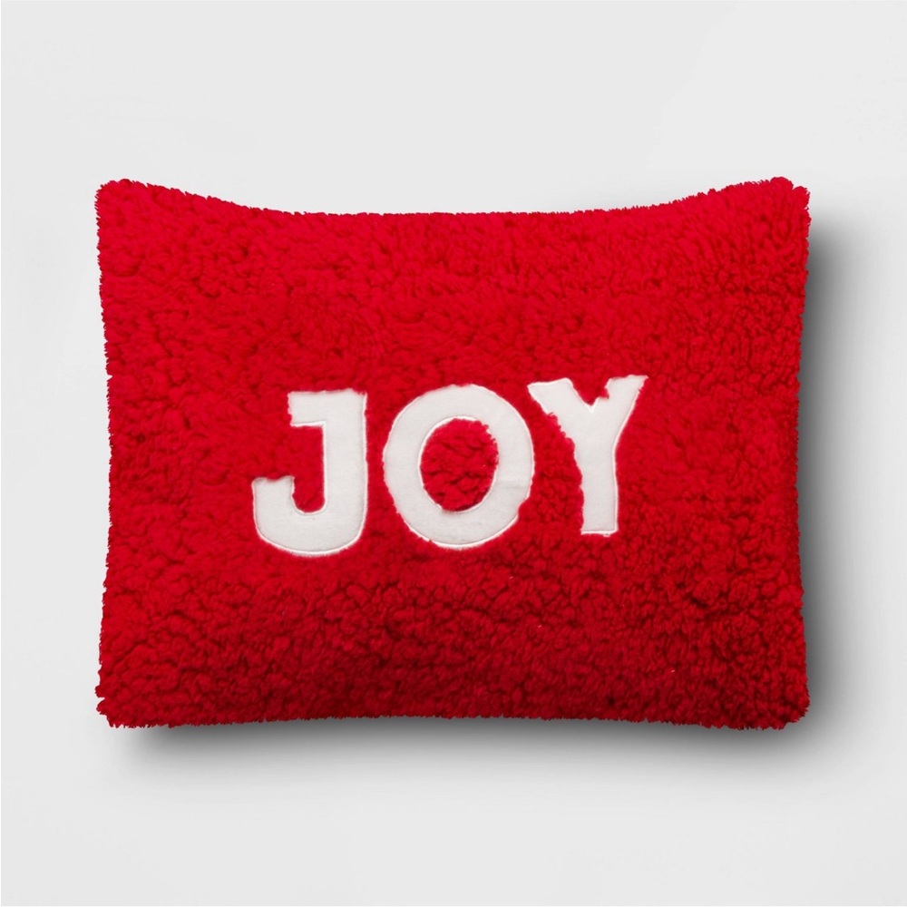 Target Wondershop JOY Red Faux Fur Throw Pillow